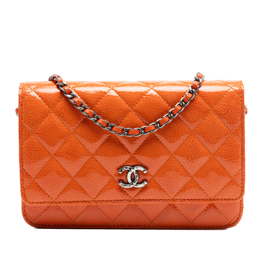 Pre-Loved Chanel Paris Dallas CC Quilted Patent Goatskin Wallet on Chain